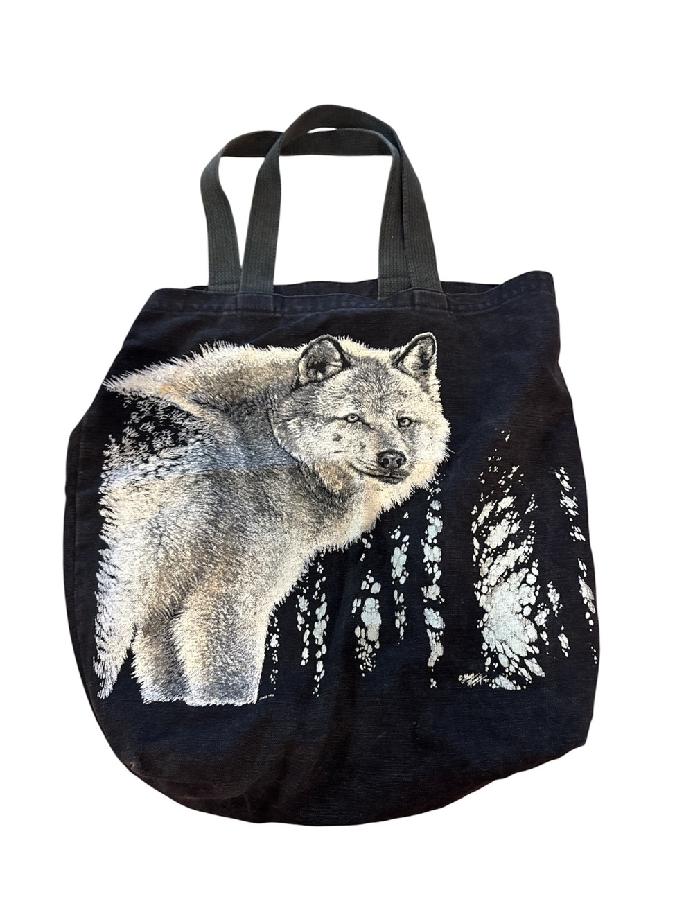 Vintage 90s Gregg Murray harlequin Black Tote Bag with Wolf Print